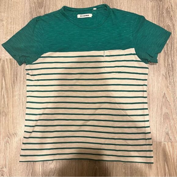 Ben Sherman Jade Green Yoked Stripe Short Sleeve T-Shirt Size Medium - Picture 2 of 7